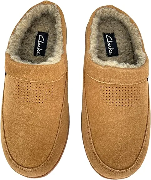 Clarks Stylish Perforated Cinnamon Plush Sherpa Lined Rounded Toe Suede Clogs