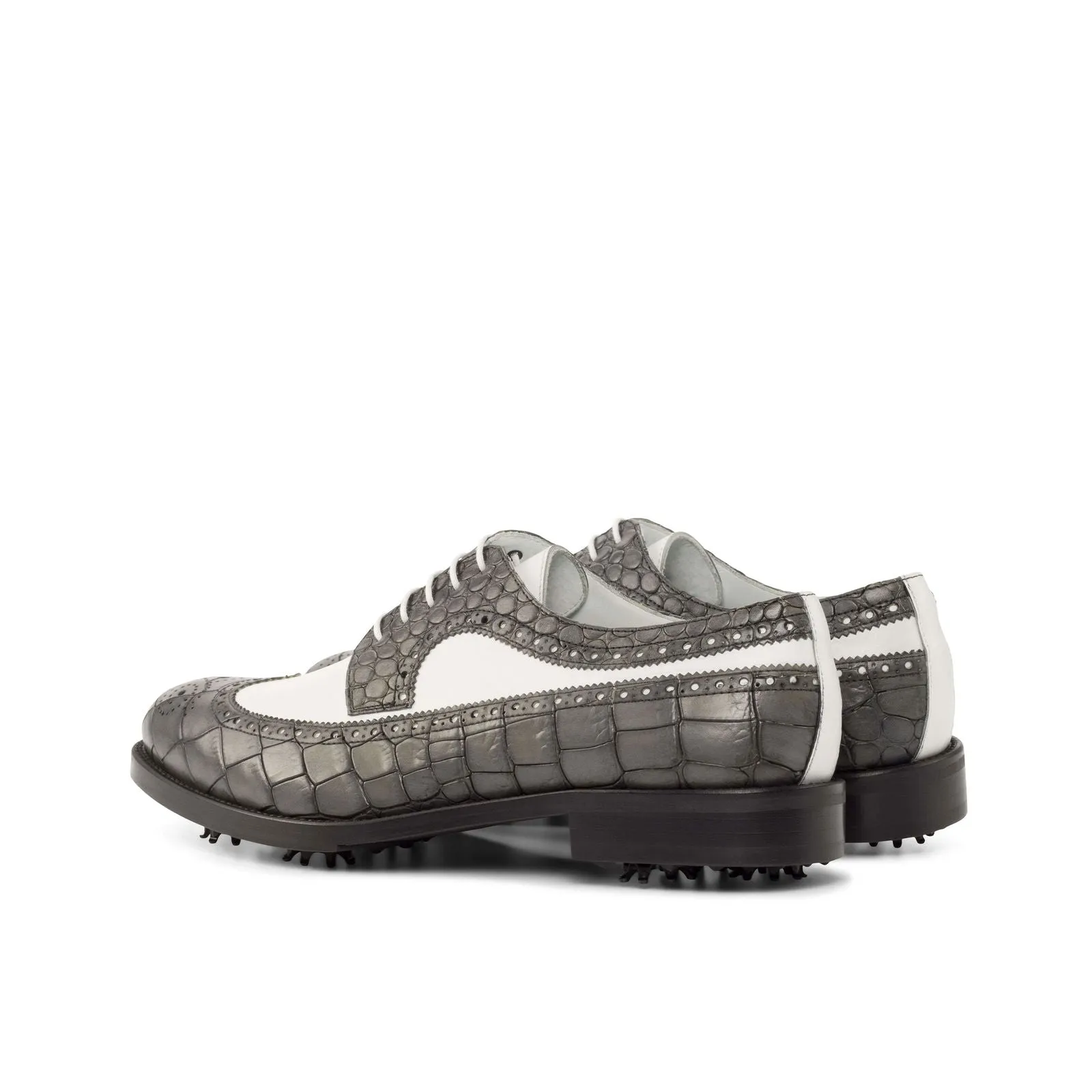 Longwing Blucher-Painted Croco, Box Calf, Grey, White-Wholesale